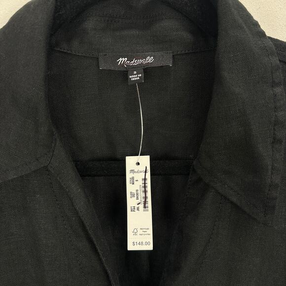 Madewell Pleated Midi Shirtdress 100% Linen A Line Minimalist Black Small NWT - Picture 13 of 14